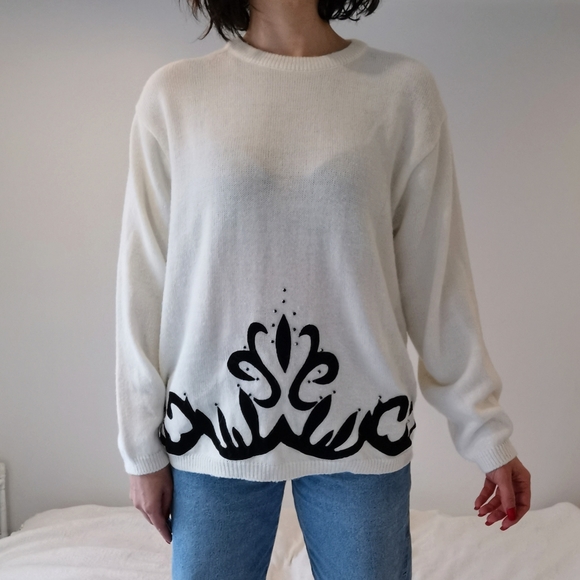 *Sold* XL white vintage geometric sweater retro 80s womens clothing - Picture 4 of 4